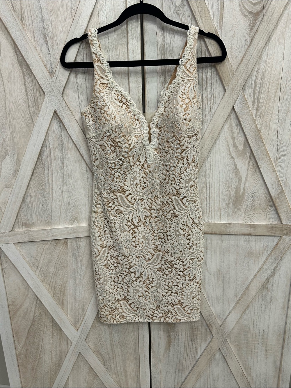 Dave & Johnny Cream Lace Mini Dress